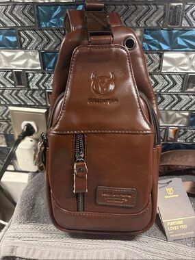 Chest Sling Bag in Brown Leather